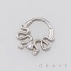 CURVING TWIN SNAKE CZ BEZEL SEPTUM CLICKER RING 316L SURGICAL STEEL